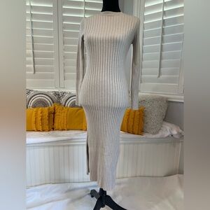 Sam Edelman Rib-Knit Long Sleeve Sweater Dress - Cream